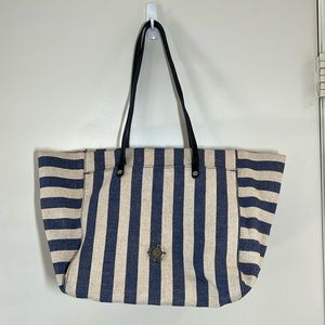 Rafe blue and white striped canvas like purse/tote bag.